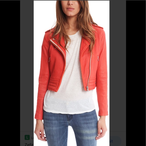 IRO Zefir Leather Biker Moto Jacket 38 Red Orange Coral - Picture 3 of 8